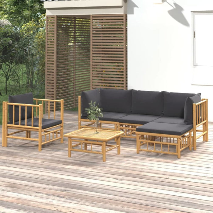 6 Piece Garden Lounge Set with Dark Grey Cushions Bamboo