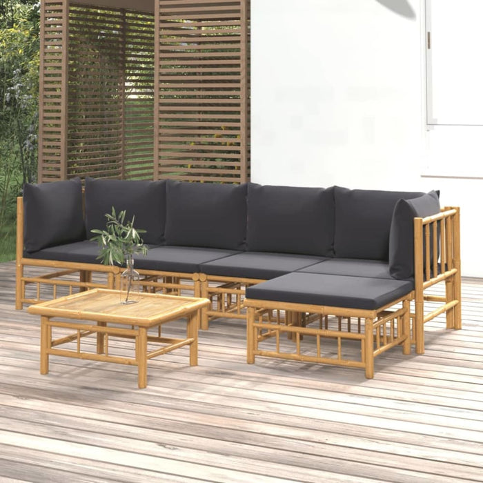 6 Piece Garden Lounge Set with Dark Grey Cushions Bamboo