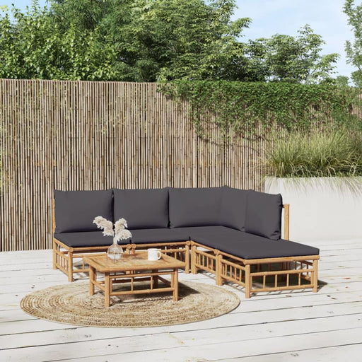 6 Piece Garden Lounge Set with Dark Grey Cushions Bamboo