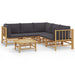 6 Piece Garden Lounge Set with Dark Grey Cushions Bamboo