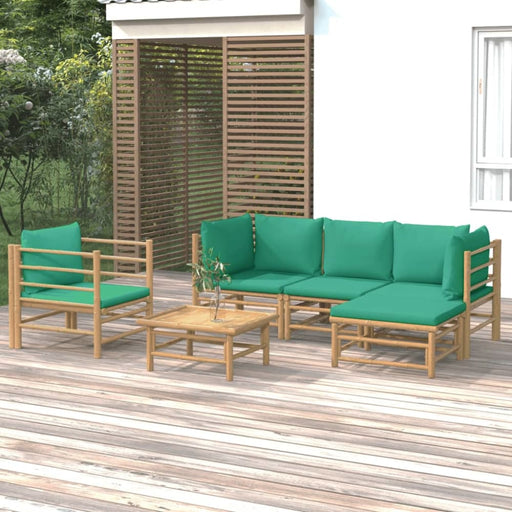 6 Piece Garden Lounge Set with Green Cushions Bamboo Toppoai