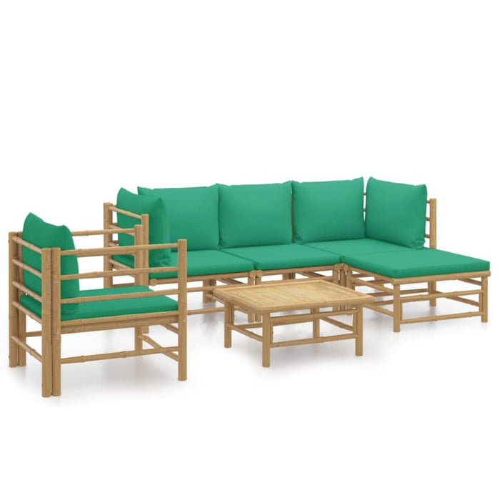 6 Piece Garden Lounge Set with Green Cushions Bamboo Toppoai