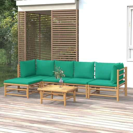 6 Piece Garden Lounge Set with Green Cushions Bamboo Toppoan