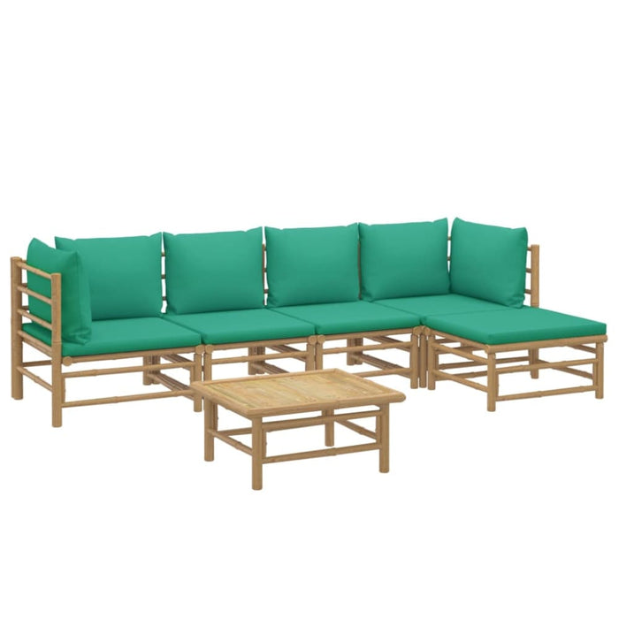 6 Piece Garden Lounge Set with Green Cushions Bamboo Toppoan