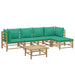 6 Piece Garden Lounge Set with Green Cushions Bamboo Toppoan