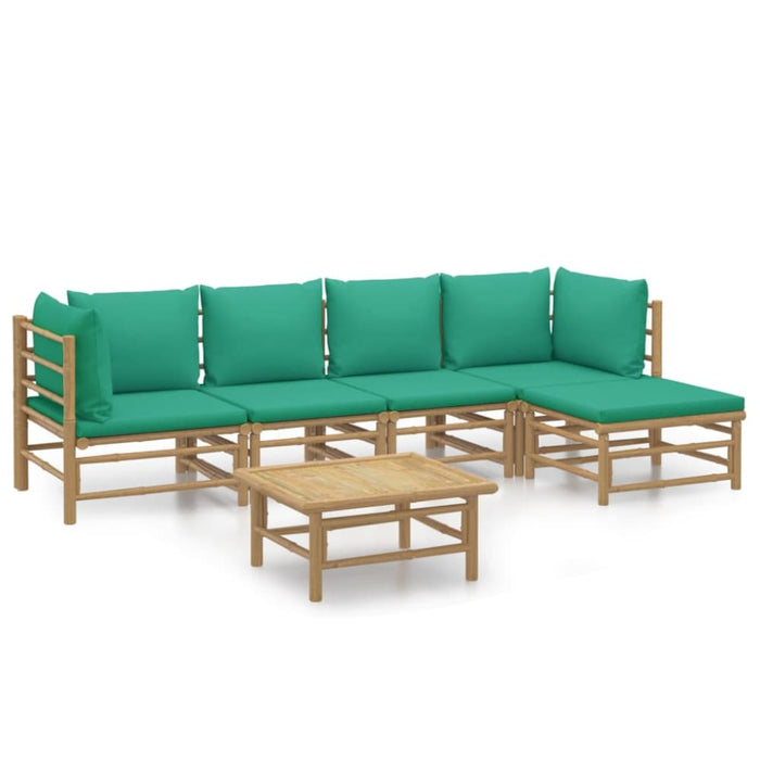 6 Piece Garden Lounge Set with Green Cushions Bamboo Toppoan