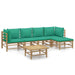 6 Piece Garden Lounge Set with Green Cushions Bamboo Toppoan