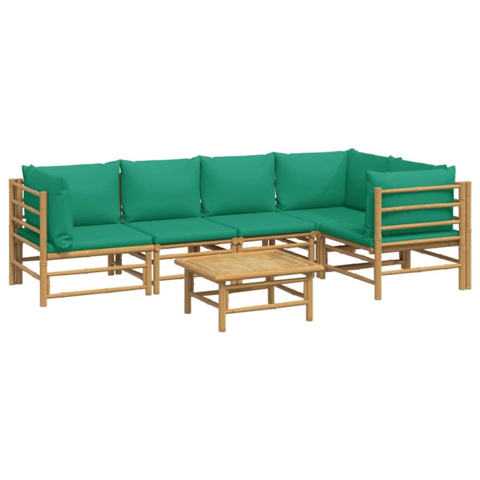 6 Piece Garden Lounge Set with Green Cushions Bamboo Toppolk