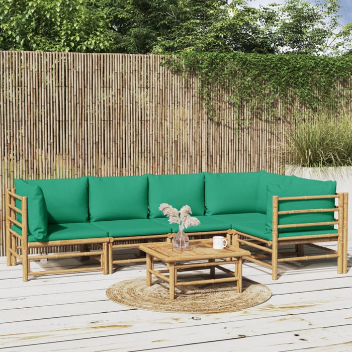 6 Piece Garden Lounge Set with Green Cushions Bamboo Toppolk