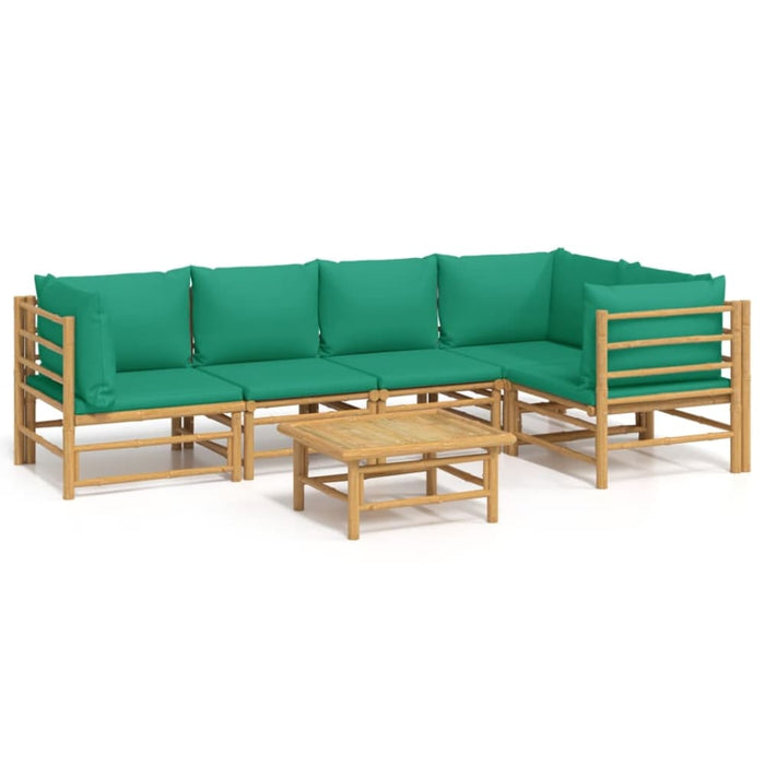 6 Piece Garden Lounge Set with Green Cushions Bamboo Toppolk