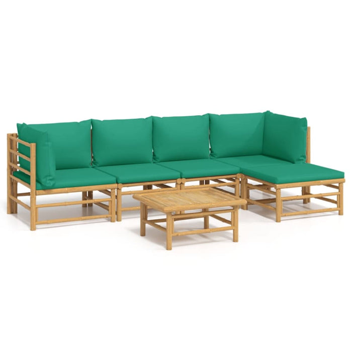 6 Piece Garden Lounge Set with Green Cushions Bamboo Toppoln