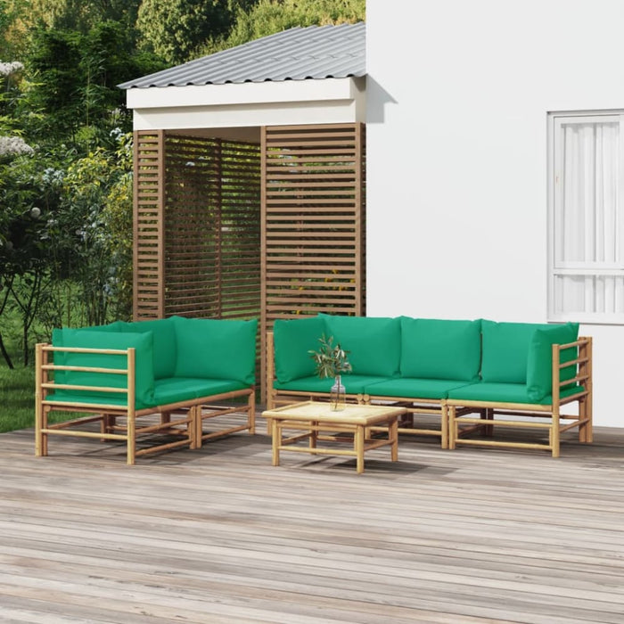 6 Piece Garden Lounge Set with Green Cushions Bamboo Toppopa