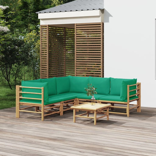 6 Piece Garden Lounge Set with Green Cushions Bamboo Toppopl