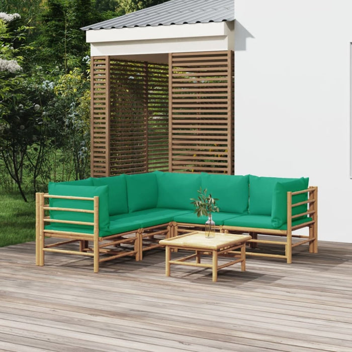 6 Piece Garden Lounge Set with Green Cushions Bamboo Toppopl