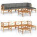 6 Piece Garden Lounge Set with Grey Cushions Solid Teak