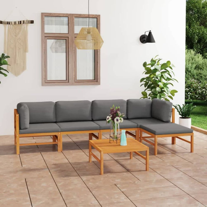 6 Piece Garden Lounge Set with Grey Cushions Solid Teak