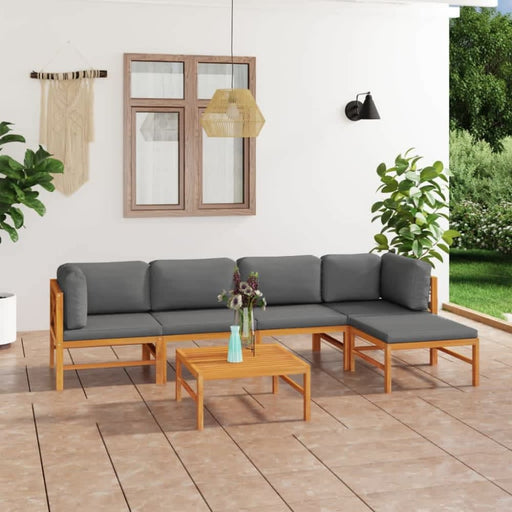 6 Piece Garden Lounge Set with Grey Cushions Solid Teak