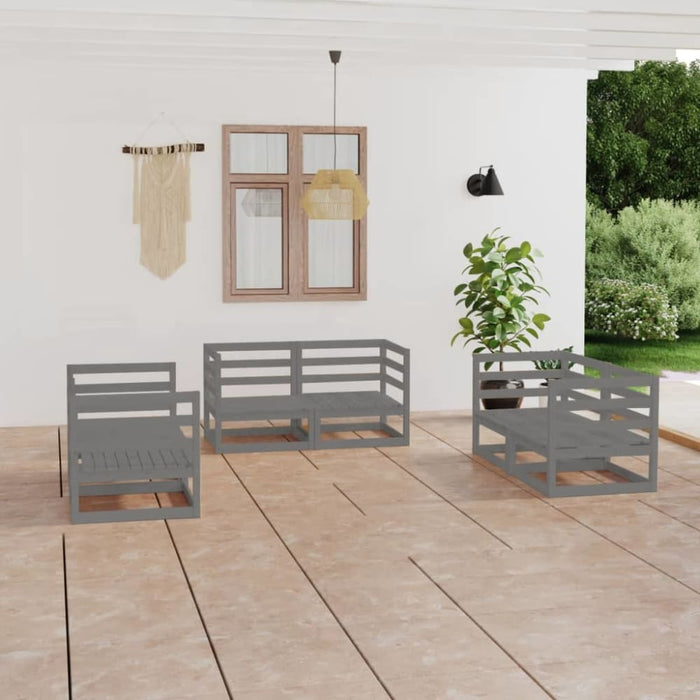 6 Piece Garden Lounge Set Grey Solid Pinewood Tbipaao