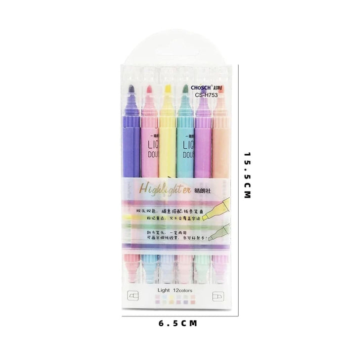 6 Piece Highlighter Set Kawaii Fluorescent Colours