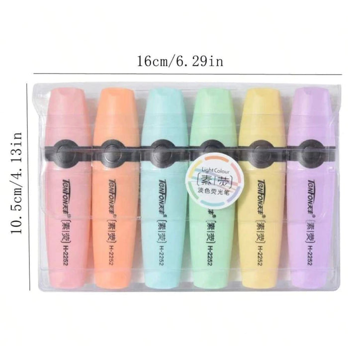 6 Piece Pastel Highlighter Set Chisel Tip Flat Oblique