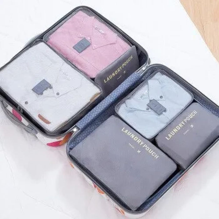 6 Piece Pink Blue Grey Travel Storage Bags Waterproof Large