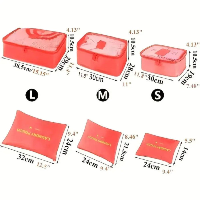 6 Piece Pink Blue Grey Travel Storage Bags Waterproof Large