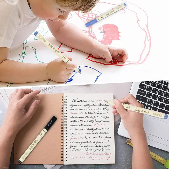 6 Piece Retro Colour Lettering Art Marker Set Soft Brush