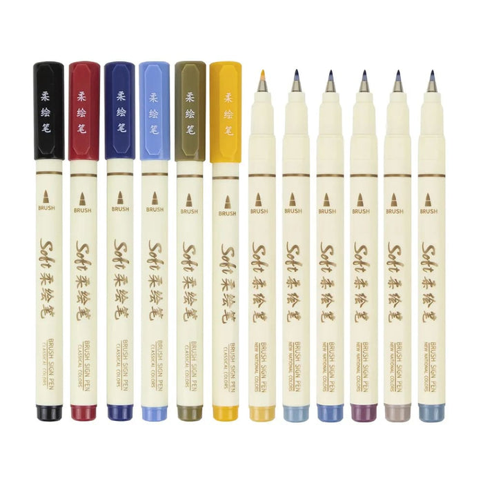 6 Piece Retro Colour Lettering Art Marker Set Soft Brush
