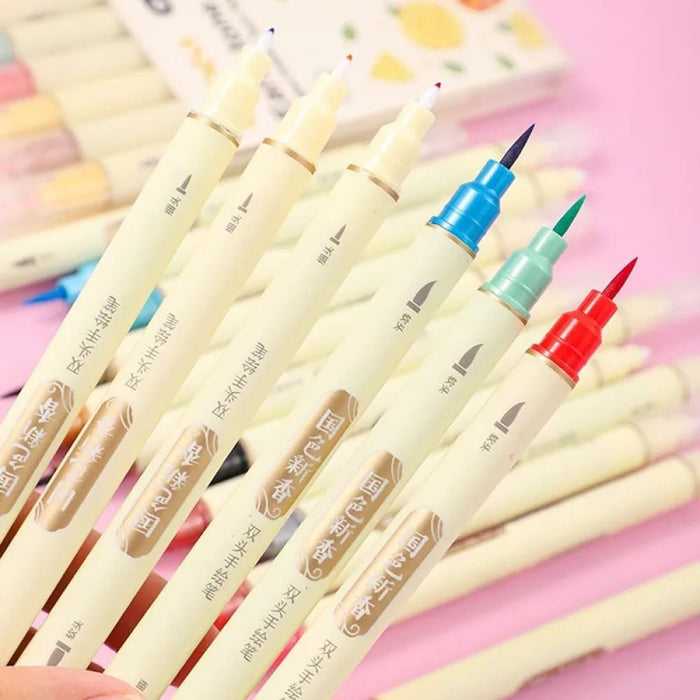 6 Piece Retro Double Tip Marker Pens Watercolour