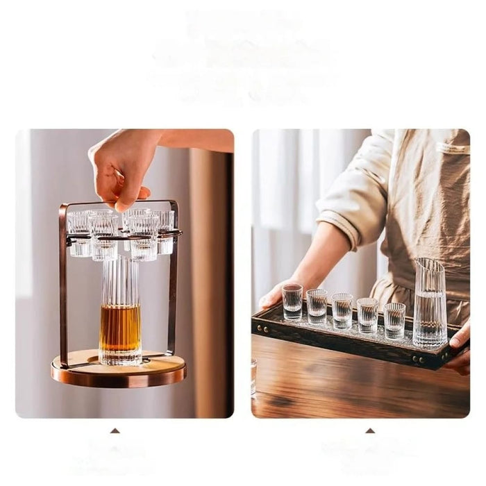 6 Piece White Wine Glass Set with Divider and Bullet Design