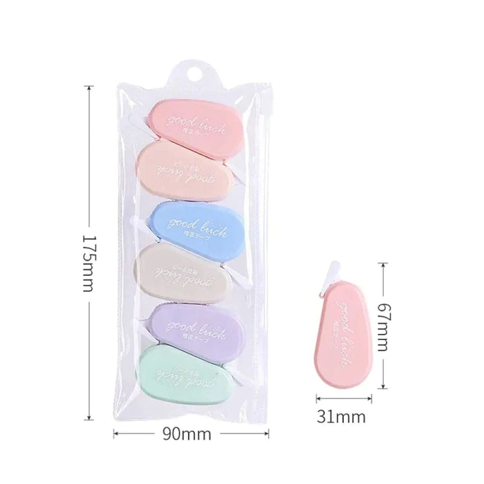 6 Pieces Correction Tape Set Solid Colour Translucent
