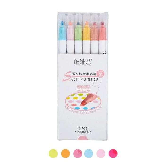 6 Pieces Dual Tip Dot Highlighter Set for Drawing Painting