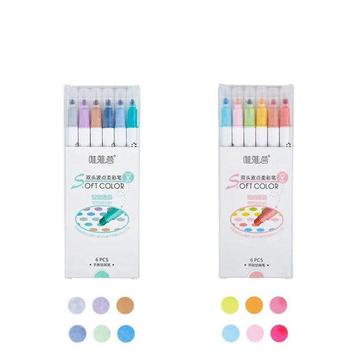 6 Pieces Dual Tip Dot Highlighter Set for Drawing Painting