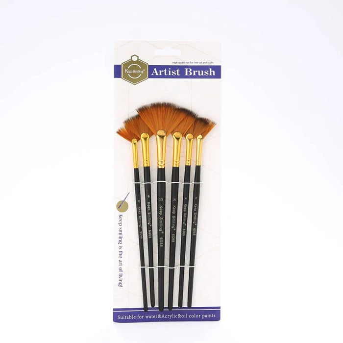 6 Pieces Fan Shaped Nylon Hair Paint Brush Set