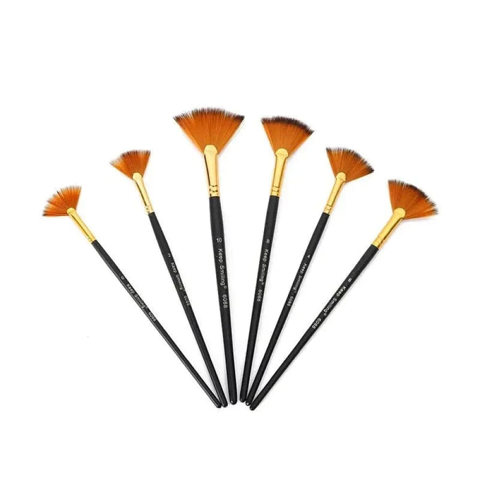 6 Pieces Fan Shaped Nylon Hair Paint Brush Set