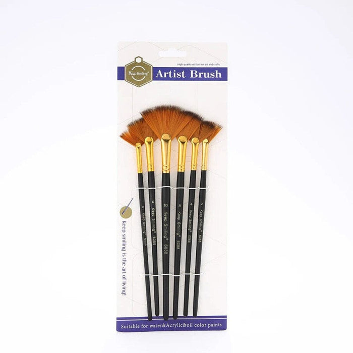 6 Pieces Fan Shaped Nylon Hair Paint Brush Set