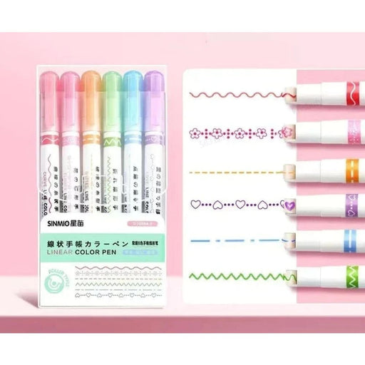 6 Pieces Highlighter Roller Tip Curve Liner Marker Pens