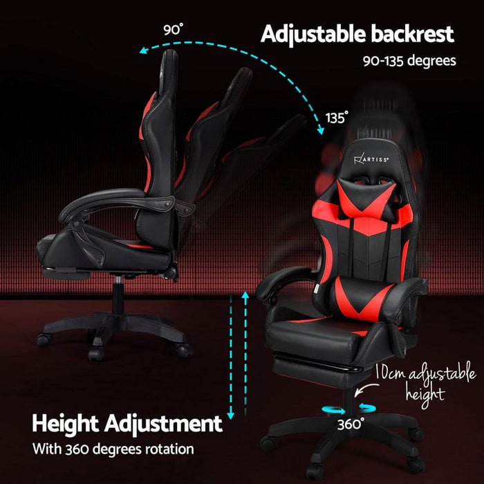 6 Point Massage Gaming Office Chair 7 Led Footrest Red