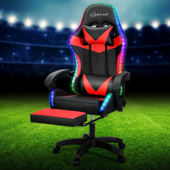 6 Point Massage Gaming Office Chair 7 Led Footrest Red