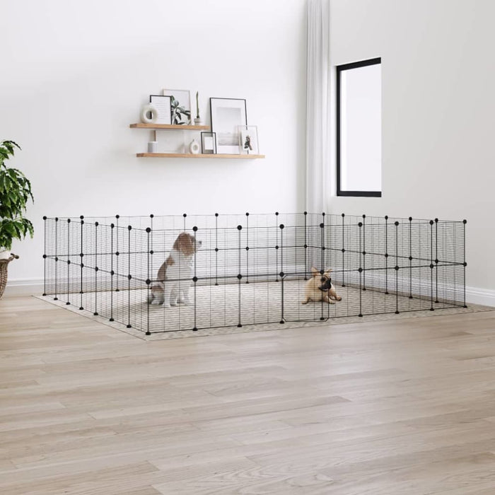 60-panel Pet Cage with Door Black 35x35 Cm Steel Tooabax