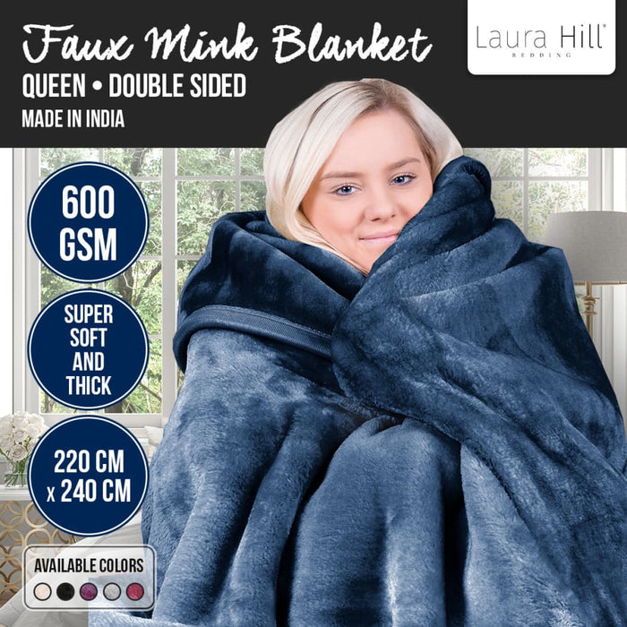 600gsm Large Double-sided Faux Mink Blanket- Navy