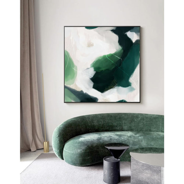 60cmx60cm French Abstract Green Black Frame Canvas Wall Art