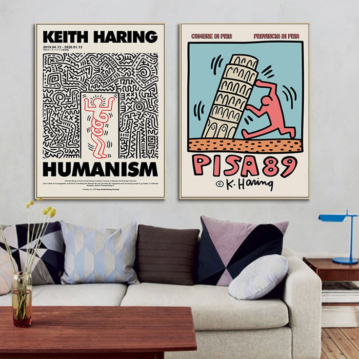 60cmx60cm Wall Art By Keith Haring 2 Sets Gold Frame Canvas