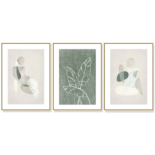 60cmx90cm Abstract Body And Leaves 3 Sets Gold Frame Canvas
