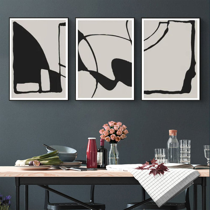 60cmx90cm Black Beige 3 Sets Frame Canvas Wall Art