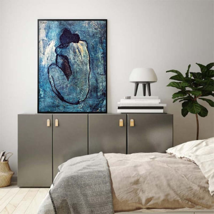 60cmx90cm Blue Nude by Pablo Picasso Black Frame Canvas
