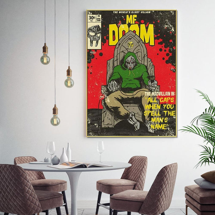60cmx90cm Mf Doom Music Gold Frame Canvas Wall Art