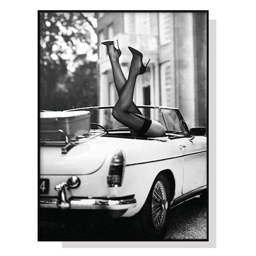 60cmx90cm High Heels in Classic Car Black Frame Canvas Wall
