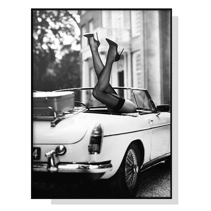 60cmx90cm High Heels in Classic Car Black Frame Canvas Wall