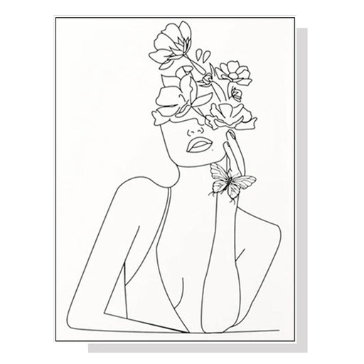 60cmx90cm Line Art Girl White Frame Canvas Wall